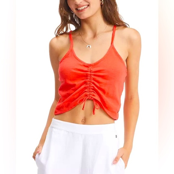 NWT Roxy Flirty Feels Coral Orange Ruched Adjustable Strap Cropped Tank Top M - Picture 1 of 10